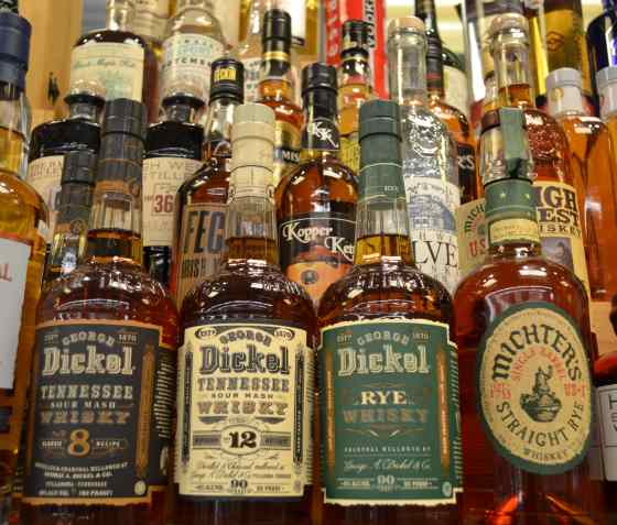 Calandro's top-shelf spirits and whiskey bottles