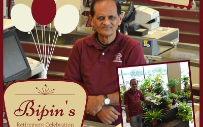 Mr. Bipin, our beloved original cashier and floral guru at Calandro’s Perkins is retiring and…