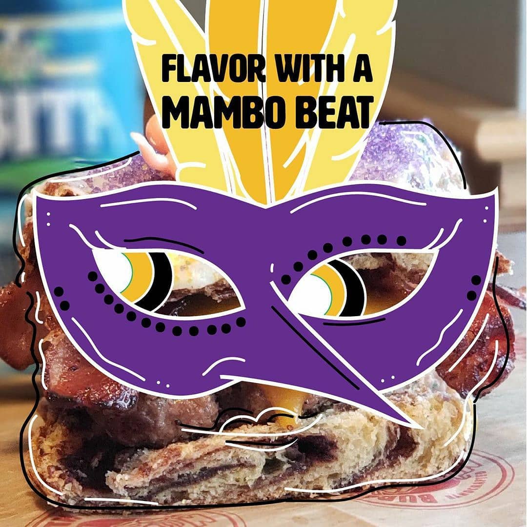 That would be an OG Calandro’s Cinnamon King Cake bun on a Burgersmith burger y’all….