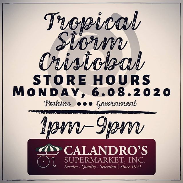 Hours for Monday, 6/8 after Cristobal passes through (assuming the storm blows through as expected)….