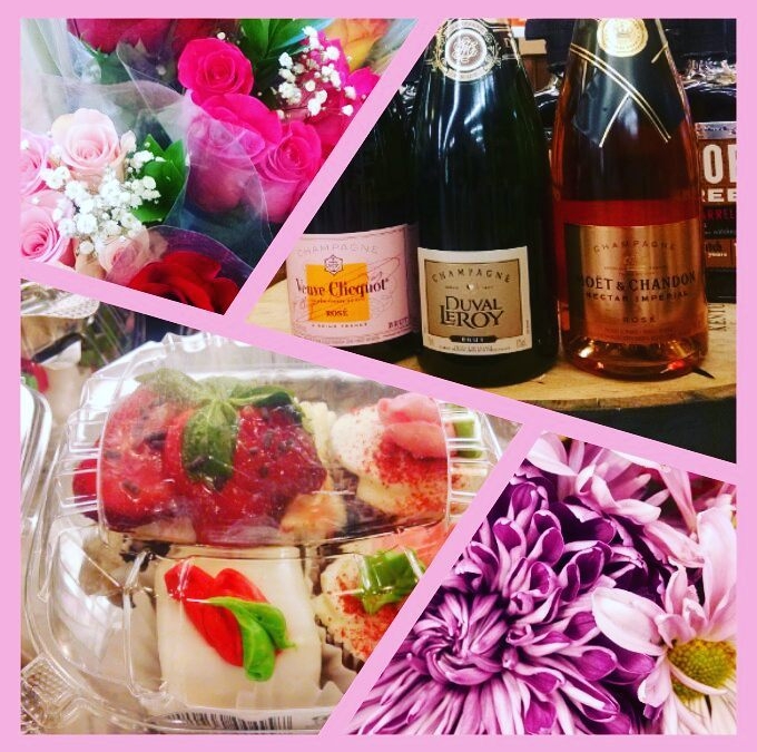 #valentinesday goodies @calandrosmkt Perkins! #champagne #strawberries #bakery #wine #flowers #itsallhere