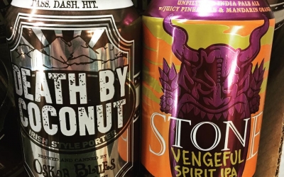 @oskarblues Death by Coconut and @stonebrewing Vengeful Spirit IPA, a tropical, unfiltered IPA with juicy…