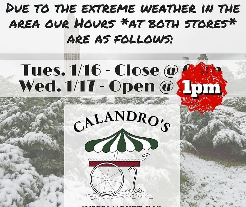 Calandro’s Winter Weather & Hours Update #2: We will definitely be open at 1pm at…