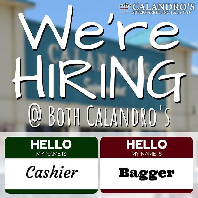 We’re hiring at both Calandro’s locations for Cashier & Bagger positions. If you love providing…