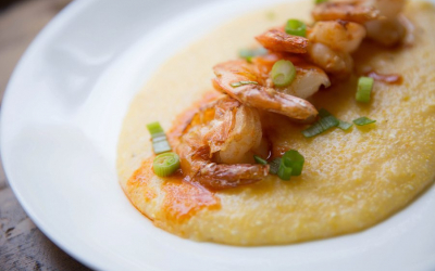 Here is a delectable image of homemade shrimp and grits to ease your hurricane worries….