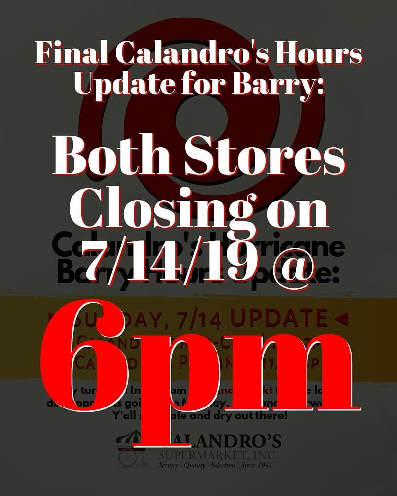 One more update for Calandro’s hours: both stores will now be closing @ 6pm tonight…